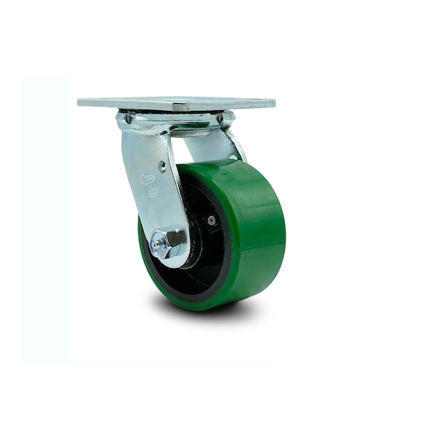 4 Inch Green Poly on Cast Iron Swivel Caster with Ball Bearing and Swivel Lock